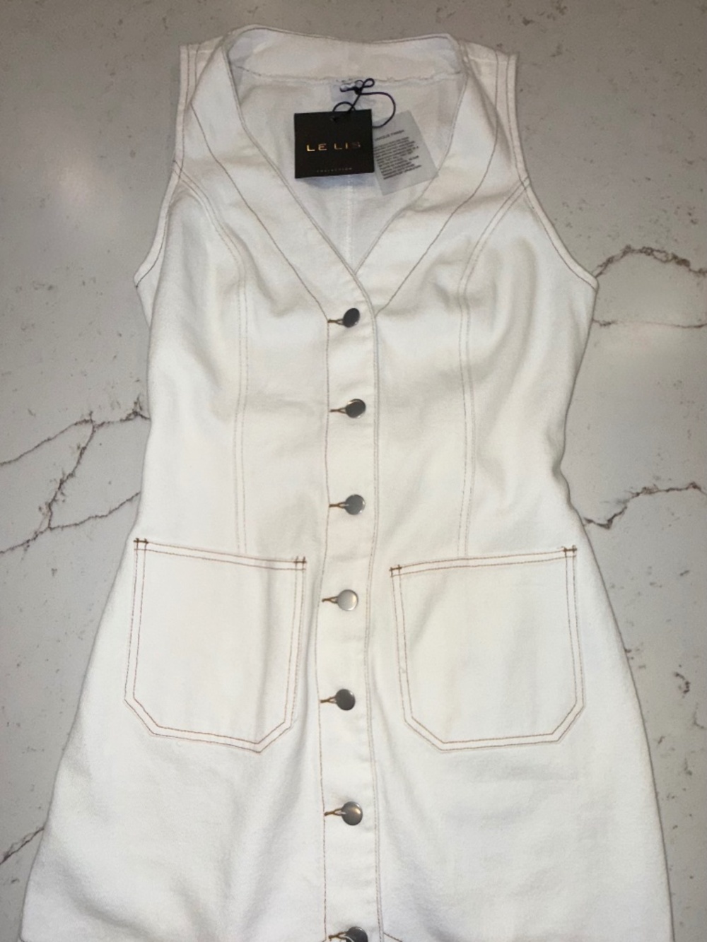 NWT LE LIS Off-White 100% Cotton Western Sleeveless Button Front Dress Size M